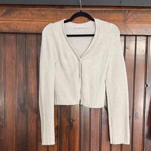 Abercrombie & Fitch Neutral Cream V-Neck Cropped Button-Up Sweater